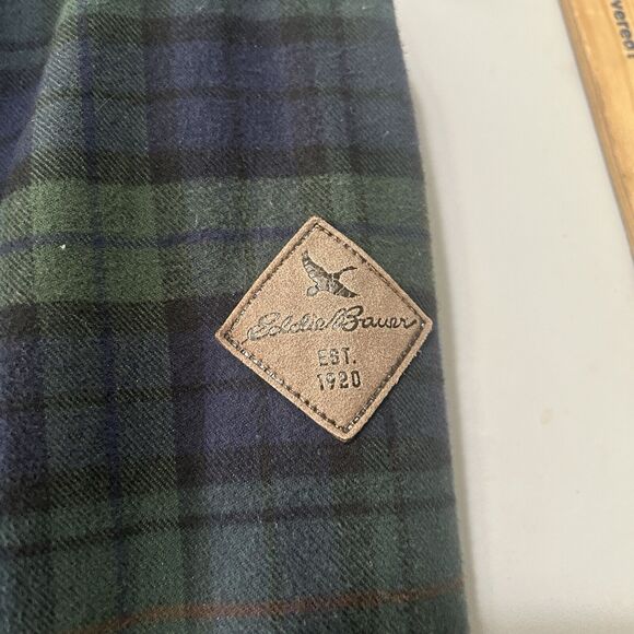 Eddie Bauer Work Jacket Coat  Shacket Green Blue Plaid Sherpa Size Tall Medium - Picture 6 of 14